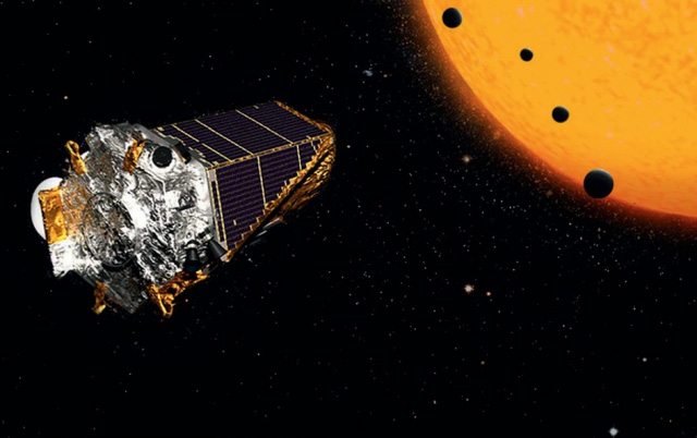 Künstlerische Darstellung des «Kepler» Satelliten und der Messtechnik